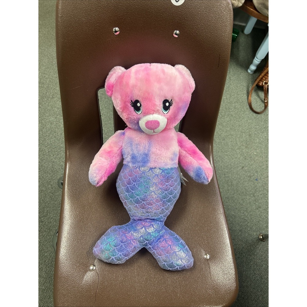Build A Bear Pink Purple Mermaid Merbear Teddy Mer Bear Plush Toy Doll